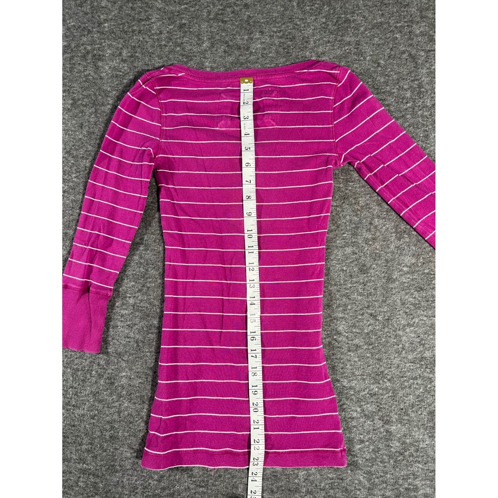 VTG Aeropostale Pink Striped Waffle Knit Henley Top Long Sleeve Y2K Logo Small - Picture 3 of 4